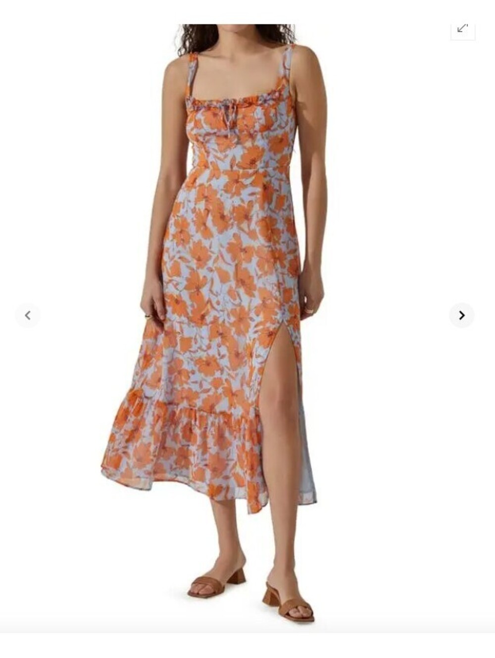 ASTR the Label Floral Midi Sun Dress Womens XL Blue Orange Ruffle Slit ADR102348